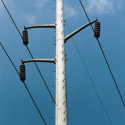 Galvanized steel davits on spun concrete pole.