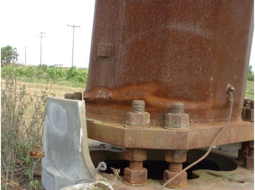 Collapsed weathering steel pole